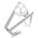 LO4245 - Rhodium Brass Ring with Synthetic Pearl in White - Alamode