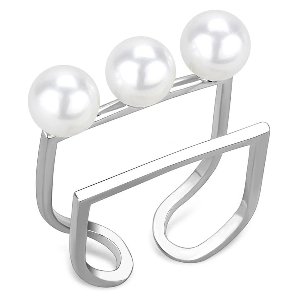 LO4253 - Rhodium Brass Ring with Synthetic Pearl in White - Alamode