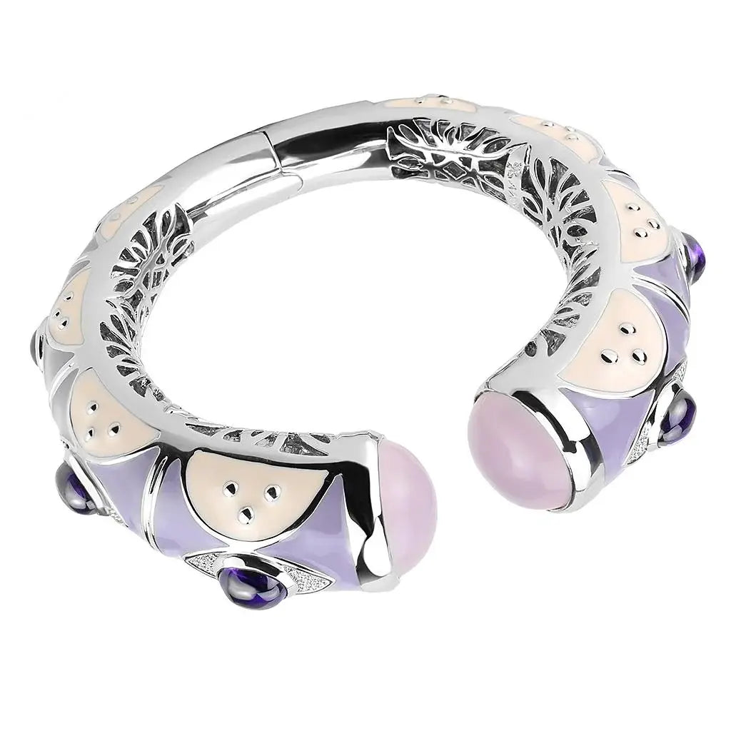 LO4268 - Rhodium Brass Bangle with Synthetic in Rose - Alamode - Flyclothing LLC