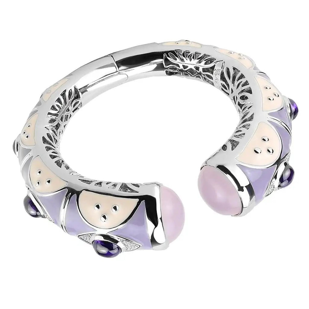 LO4268 - Rhodium Brass Bangle with Synthetic  in Rose - Alamode
