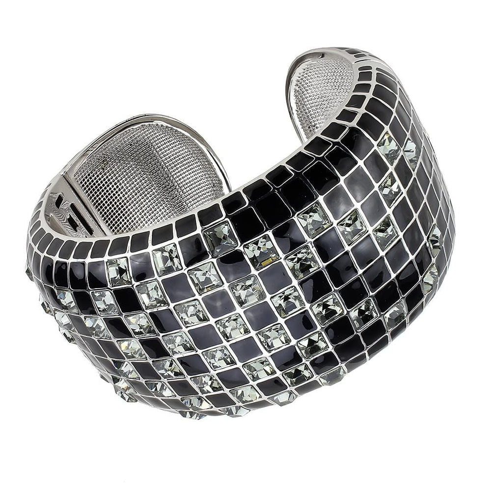 LO4272 - Rhodium Brass Bangle with Top Grade Crystal  in Black Diamond - Alamode