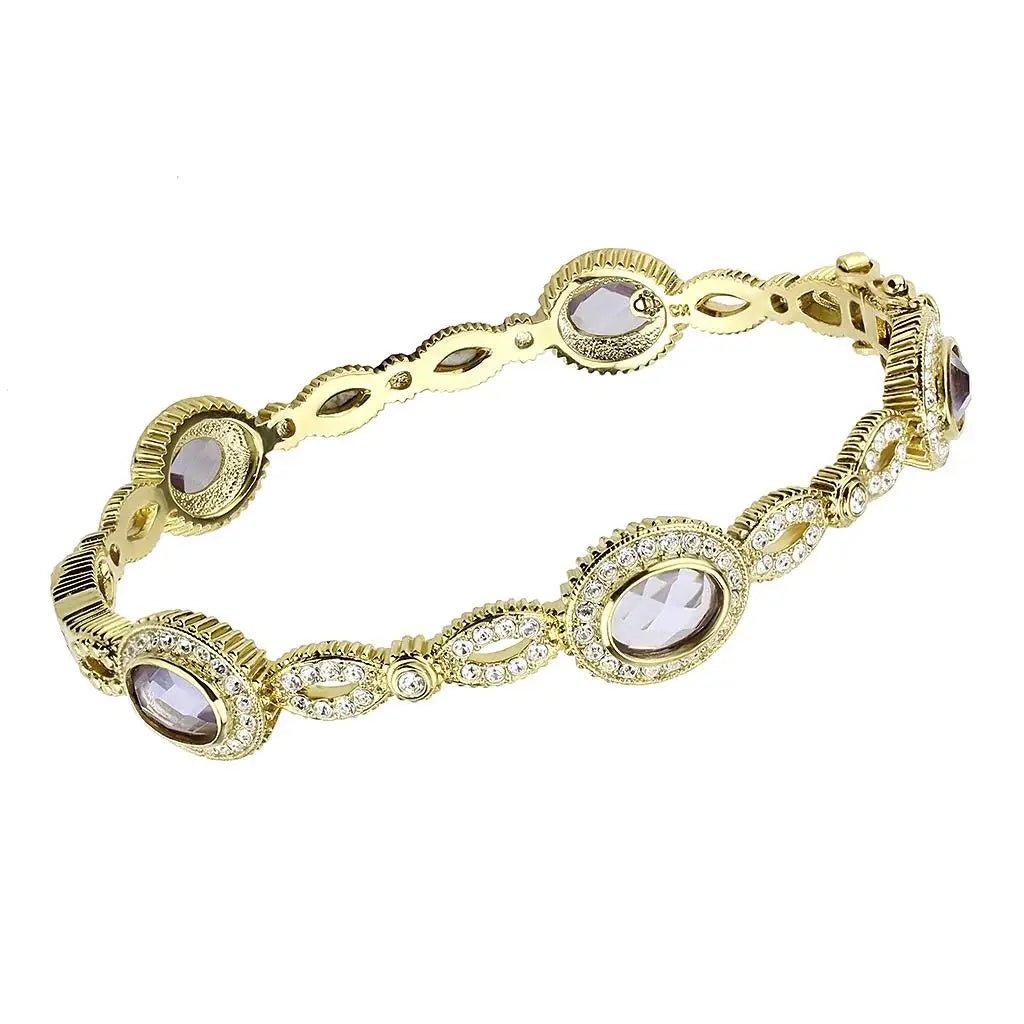 LO4273 - Gold Brass Bangle with Synthetic in Light Amethyst - Alamode - Flyclothing LLC