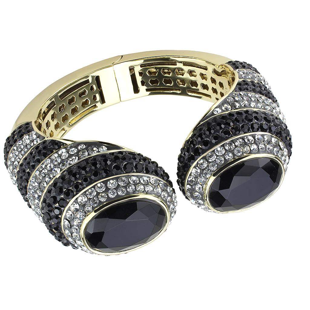 LO4274 - Gold Brass Bangle with Synthetic in Jet - Alamode - Flyclothing LLC