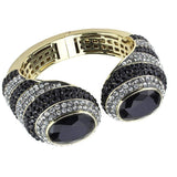 LO4274 - Gold Brass Bangle with Synthetic in Jet - Alamode - Flyclothing LLC