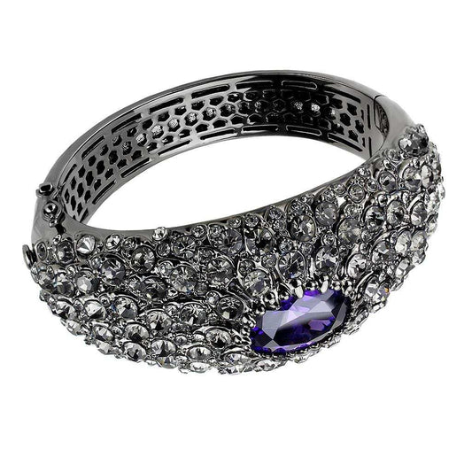 LO4275 - TIN Cobalt Black Brass Bangle with AAA Grade CZ in Tanzanite - Alamode - Flyclothing LLC