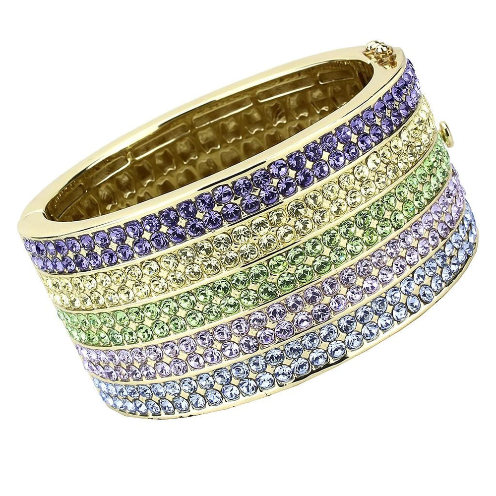 LO4277 - Gold Brass Bangle with Top Grade Crystal  in Multi Color - Alamode