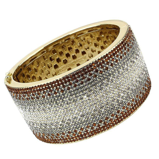 LO4280 - Gold Brass Bangle with Top Grade Crystal in Multi Color - Alamode - Flyclothing LLC