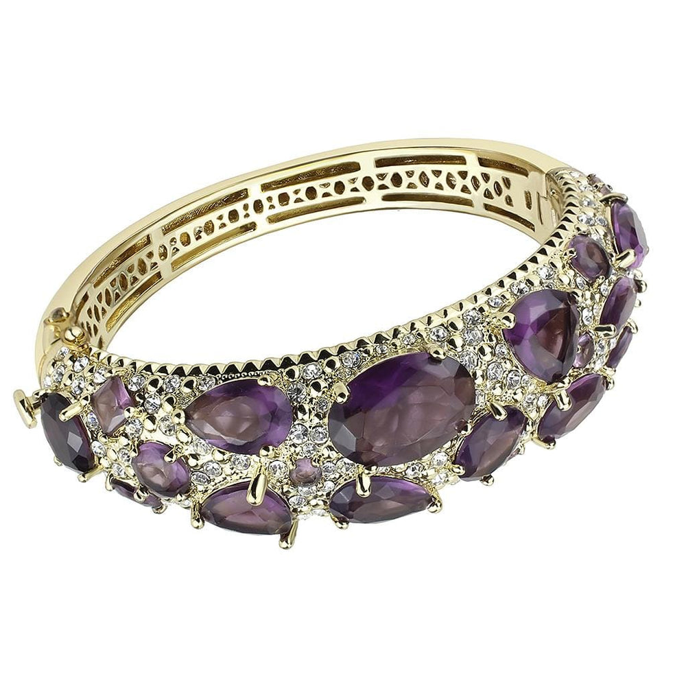 LO4281 - Gold Brass Bangle with Synthetic  in Amethyst - Alamode