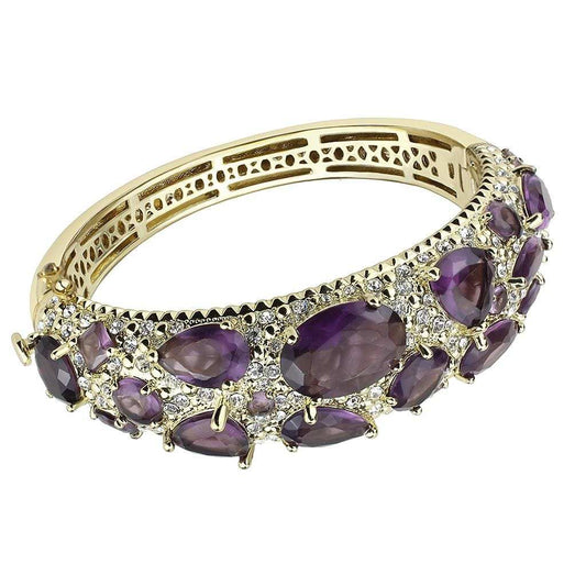 LO4281 - Gold Brass Bangle with Synthetic in Amethyst - Alamode - Flyclothing LLC