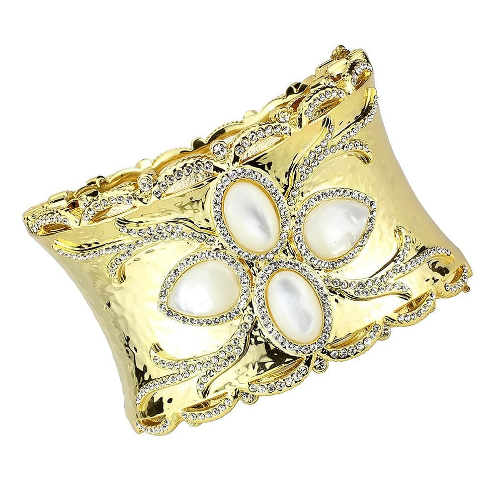 LO4285 - Gold Brass Bangle with Synthetic  in White - Alamode