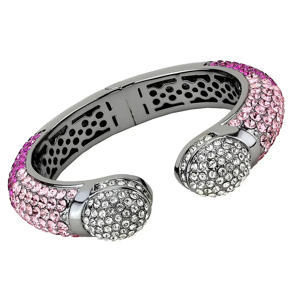 LO4293 - TIN Cobalt Black Brass Bangle with Top Grade Crystal in Multi Color - Alamode - Flyclothing LLC