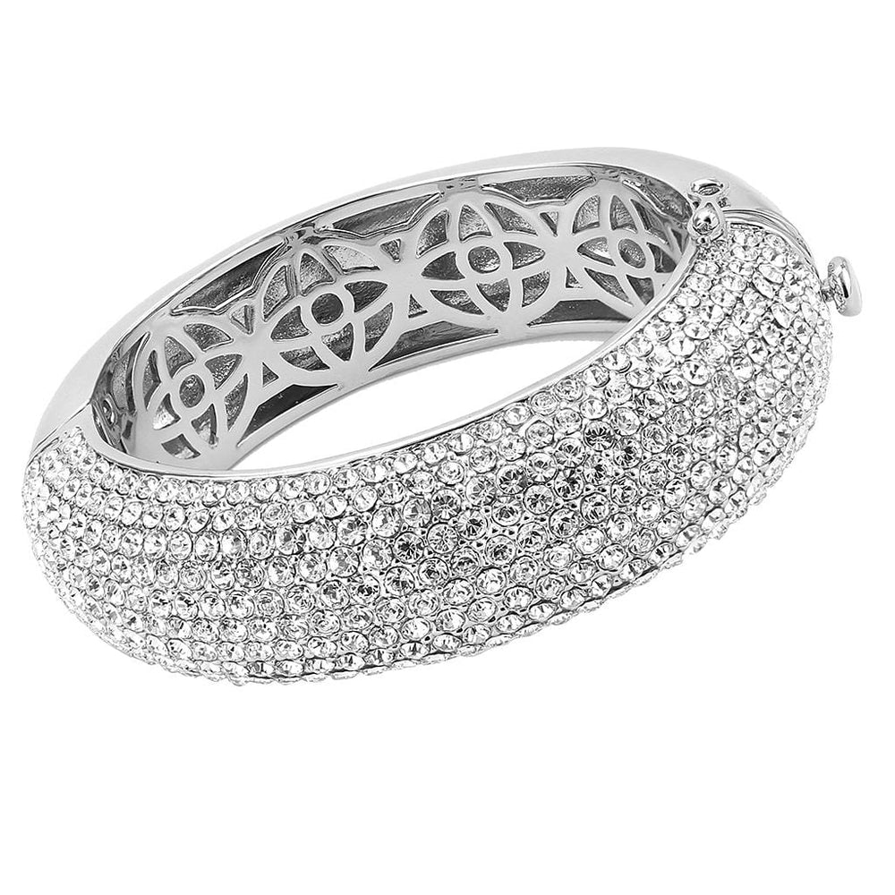 LO4302 - Rhodium Brass Bangle with Top Grade Crystal  in Clear - Alamode