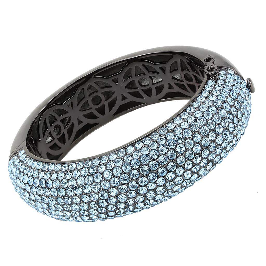 LO4305 - TIN Cobalt Black Brass Bangle with Top Grade Crystal in Sea Blue - Alamode - Flyclothing LLC