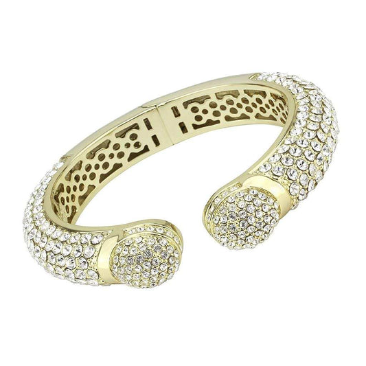 LO4311 - Flash Gold Brass Bangle with Top Grade Crystal in Clear - Alamode - Flyclothing LLC