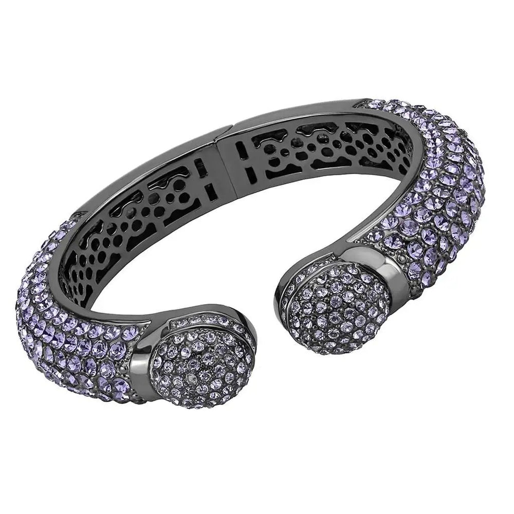 LO4312 - TIN Cobalt Black Brass Bangle with Top Grade Crystal  in Tanzanite - Alamode