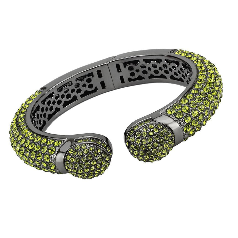 LO4314 - TIN Cobalt Black Brass Bangle with Top Grade Crystal  in Peridot - Alamode
