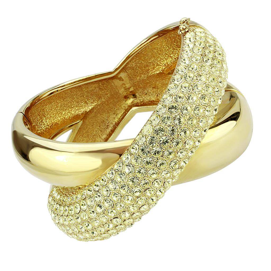 LO4321 - Gold Brass Bangle with Top Grade Crystal in Citrine Yellow - Alamode - Flyclothing LLC