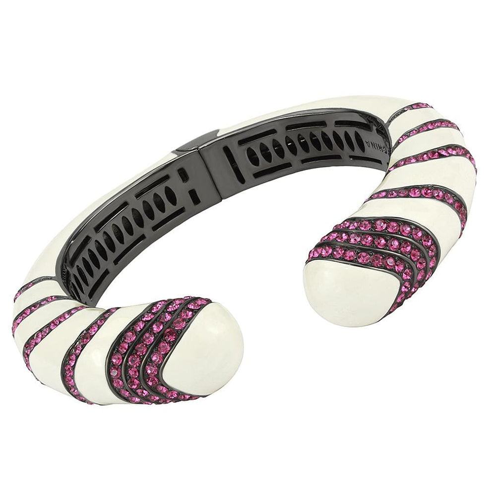 LO4322 - TIN Cobalt Black Brass Bangle with Top Grade Crystal  in Fuchsia - Alamode