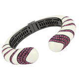 LO4322 - TIN Cobalt Black Brass Bangle with Top Grade Crystal  in Fuchsia - Alamode