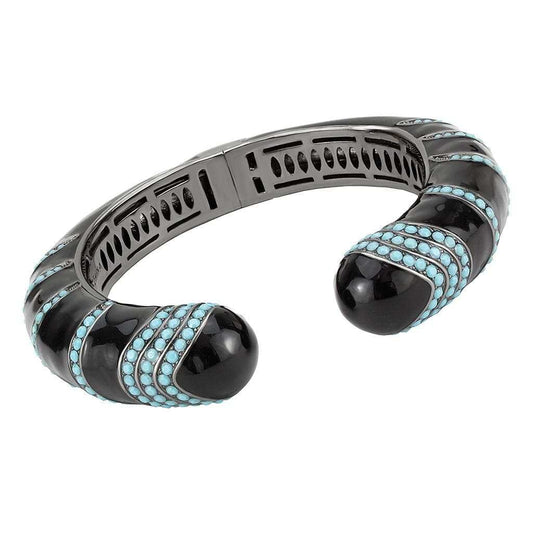 LO4323 - TIN Cobalt Black Brass Bangle with Top Grade Crystal in Turquoise - Alamode - Flyclothing LLC