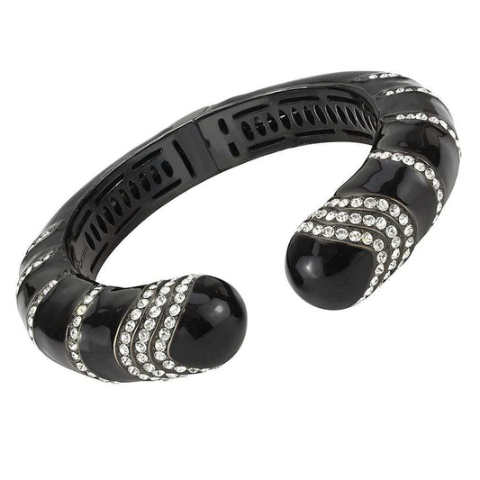 LO4324 - TIN Cobalt Black Brass Bangle with Top Grade Crystal in Clear - Alamode - Flyclothing LLC