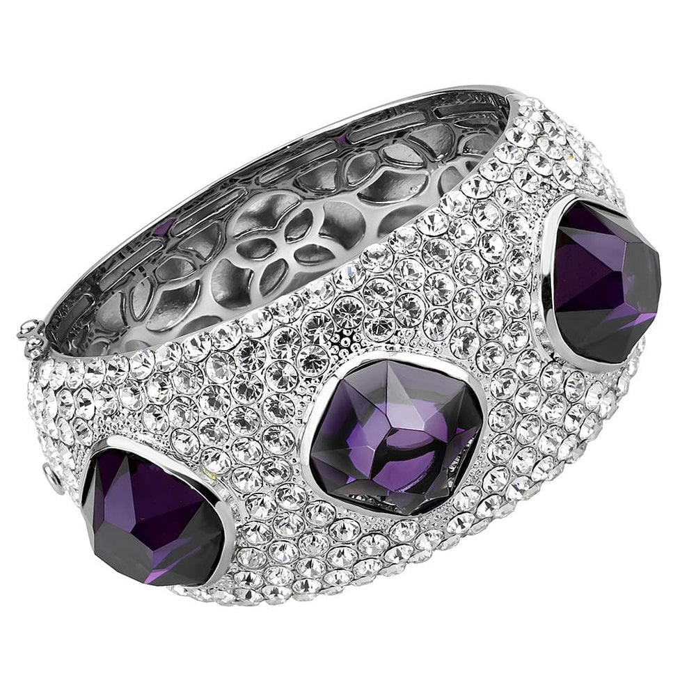 LO4330 - Rhodium Brass Bangle with AAA Grade CZ  in Amethyst - Alamode
