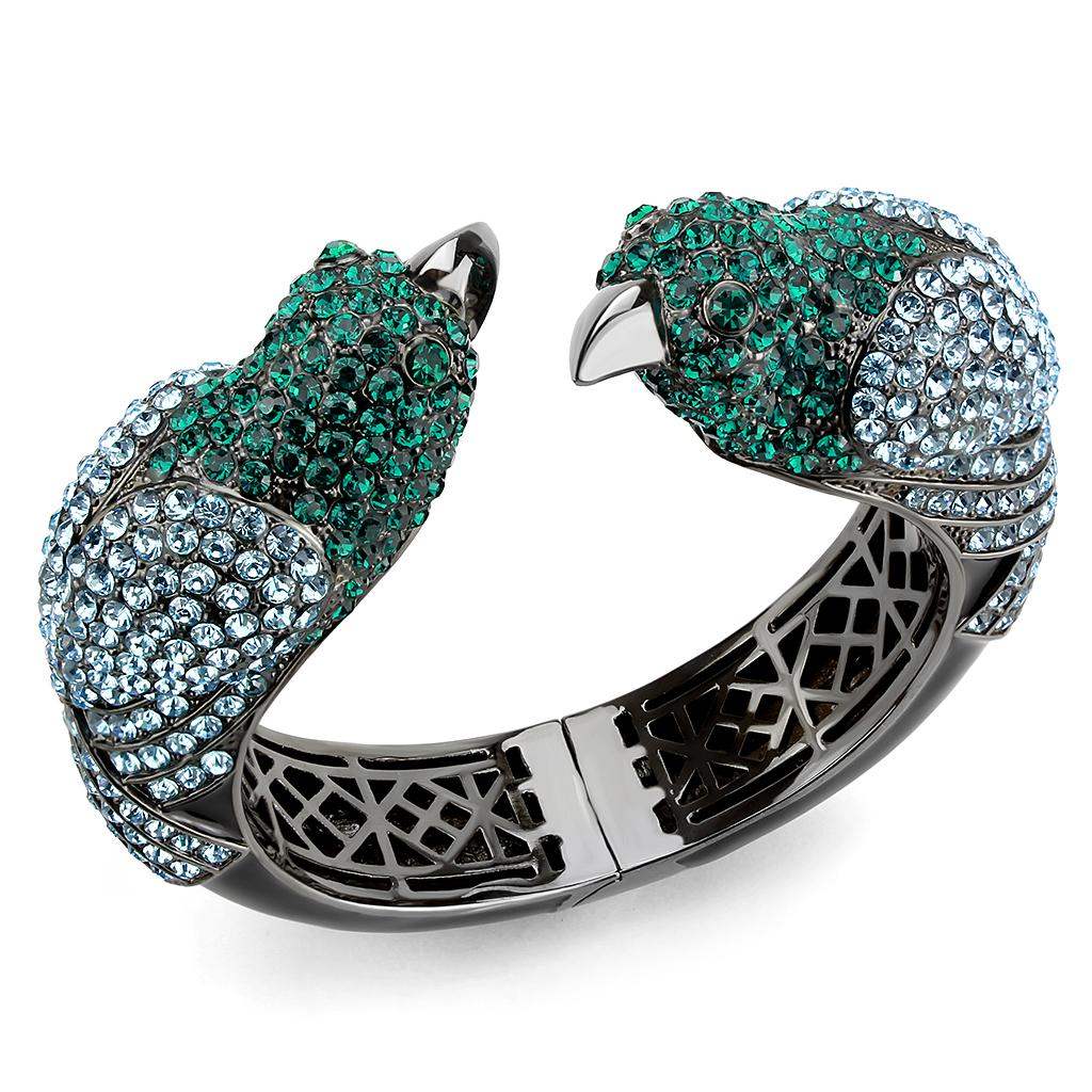 LO4332 - Ruthenium Brass Bangle with Top Grade Crystal in Multi Color - Alamode - Flyclothing LLC