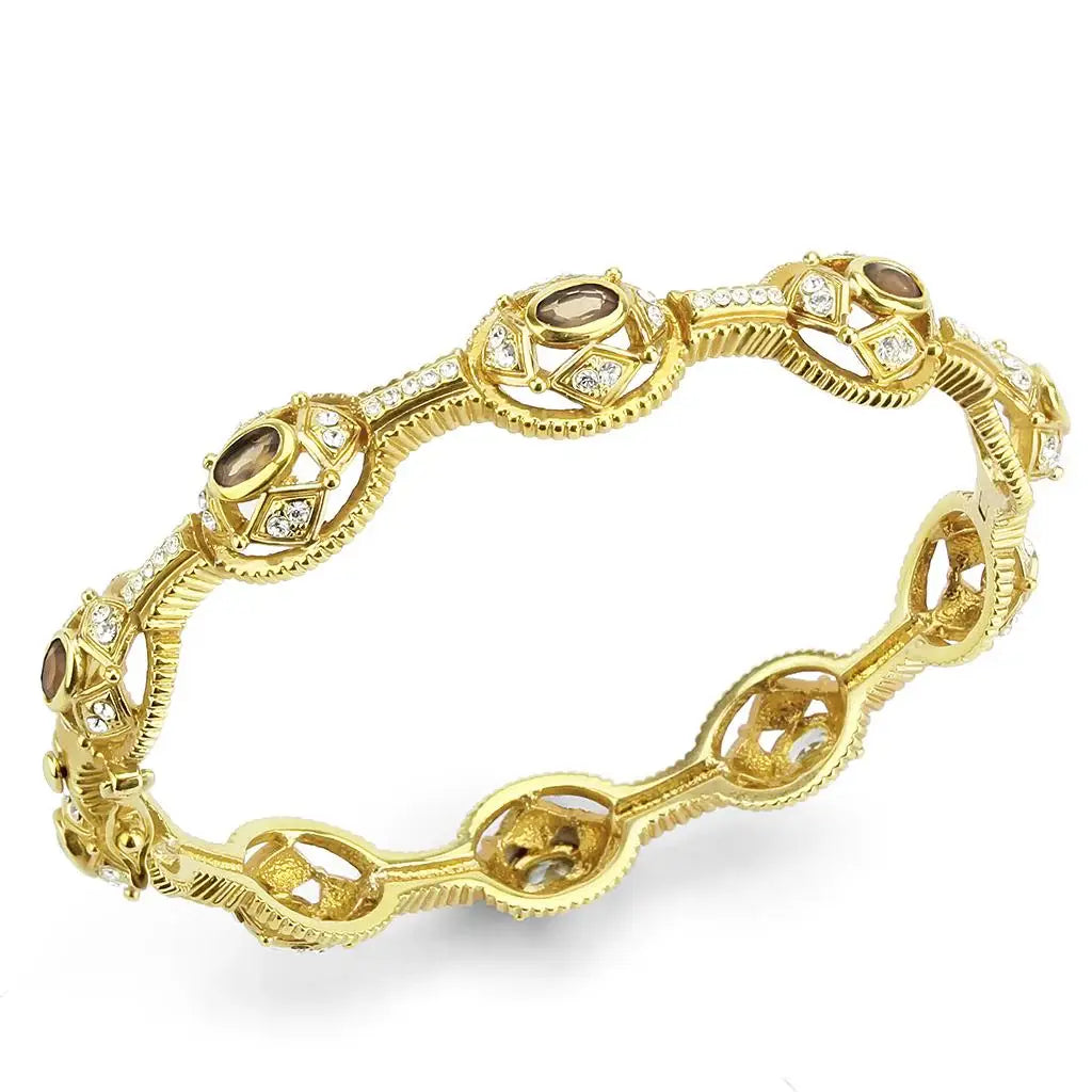 LO4336 - Gold Brass Bangle with Synthetic in Brown - Alamode - Flyclothing LLC