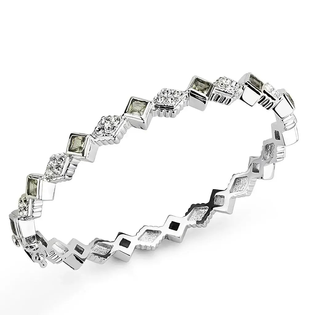 LO4340 - Rhodium Brass Bangle with Synthetic in Gray - Alamode - Flyclothing LLC