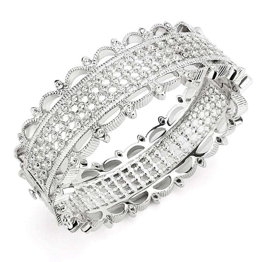 LO4346 - Rhodium Brass Bangle with Top Grade Crystal in Clear - Alamode - Flyclothing LLC