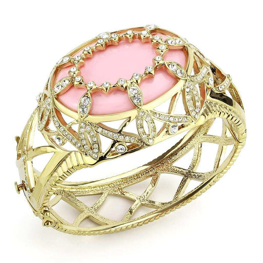 LO4347 - Gold Brass Bangle with Synthetic in Rose - Alamode - Flyclothing LLC