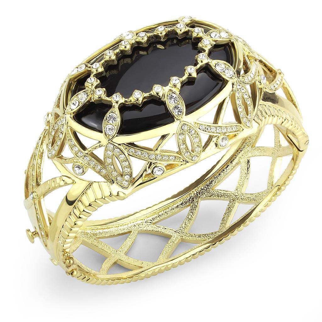 LO4349 - Gold Brass Bangle with Synthetic in Jet - Alamode - Flyclothing LLC