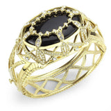 LO4349 - Gold Brass Bangle with Synthetic in Jet - Alamode - Flyclothing LLC
