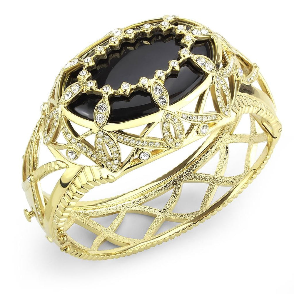 LO4349 - Gold Brass Bangle with Synthetic  in Jet - Alamode