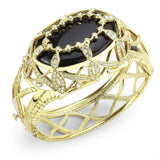 LO4349 - Gold Brass Bangle with Synthetic  in Jet - Alamode