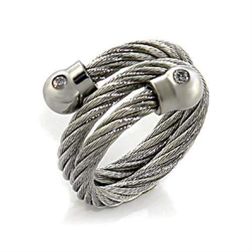 LO440 - High polished (no plating) Stainless Steel Ring with AAA Grade CZ in Clear - Alamode - Flyclothing LLC