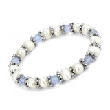 LO4652 - Antique Silver White Metal Bracelet with Synthetic Pearl in Sea Blue - Alamode
