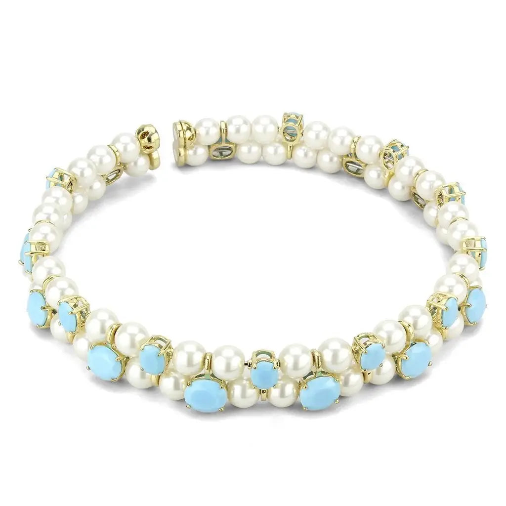 LO4661 - Gold Brass Necklace with Synthetic Glass Bead in White - Alamode - Flyclothing LLC