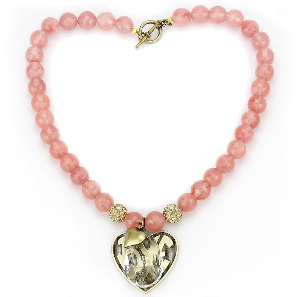 LO4662 - Antique Copper White Metal Necklace with Synthetic Synthetic Glass in Light Peach - Alamode