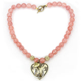 LO4662 - Antique Copper White Metal Necklace with Synthetic Synthetic Glass in Light Peach - Alamode