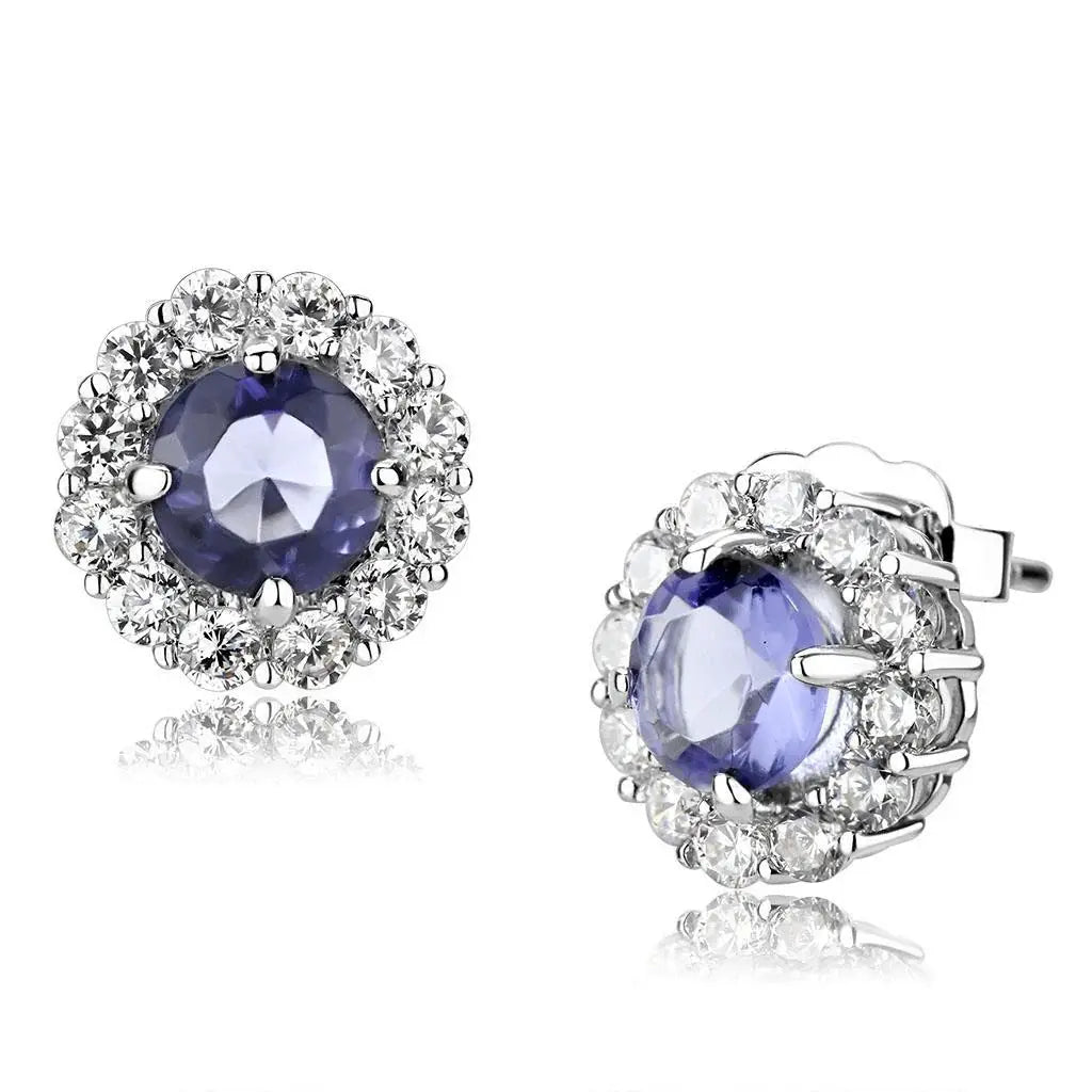 LO4674 - Rhodium Brass Earrings with Synthetic Synthetic Glass in Tanzanite - Alamode - Flyclothing LLC