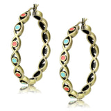 LO4679 - Antique Silver Brass Earrings with Epoxy  in Multi Color - Alamode