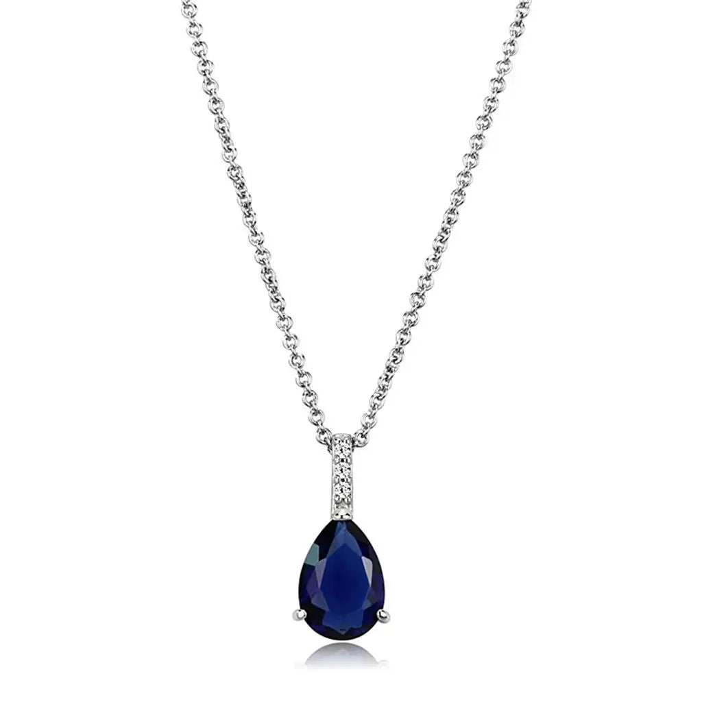LO4683 - Rhodium Brass Chain Pendant with Synthetic in Montana - Alamode - Flyclothing LLC