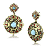 LO4685 - Antique Copper Brass Earrings with Synthetic Turquoise in Sea Blue - Alamode - Flyclothing LLC