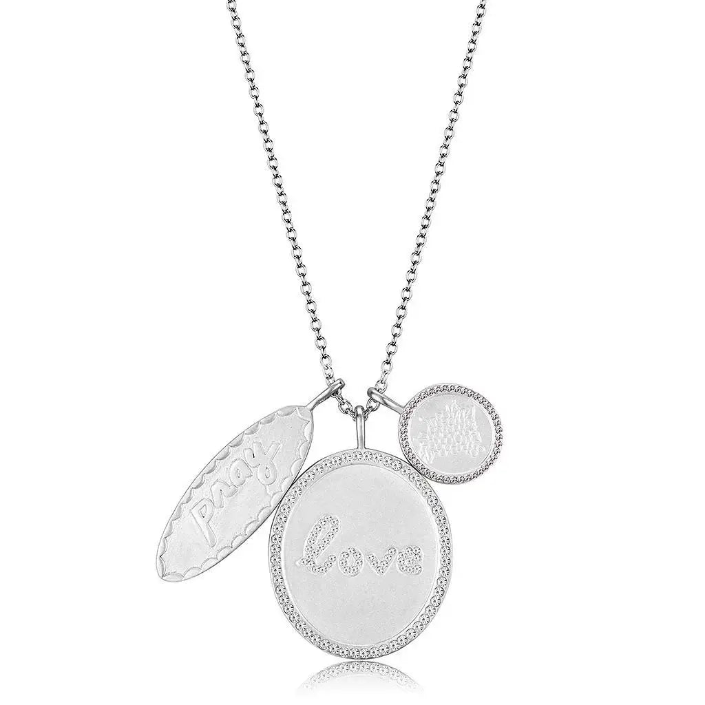 LO4693 - Rhodium+Brushed Brass Necklace with Top Grade Crystal in Light Amethyst - Alamode - Flyclothing LLC