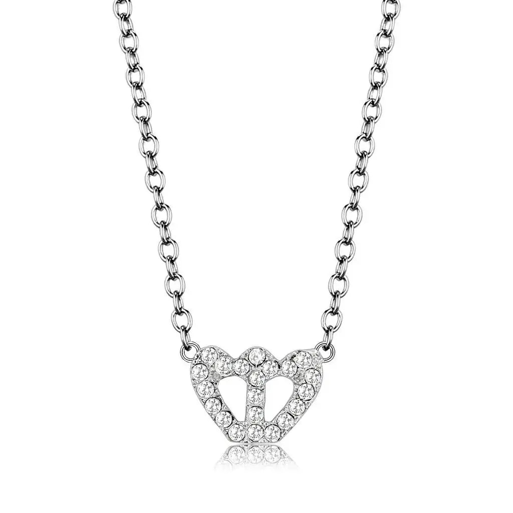 LO4694 - Rhodium Brass Necklace with Top Grade Crystal in Clear - Alamode - Flyclothing LLC