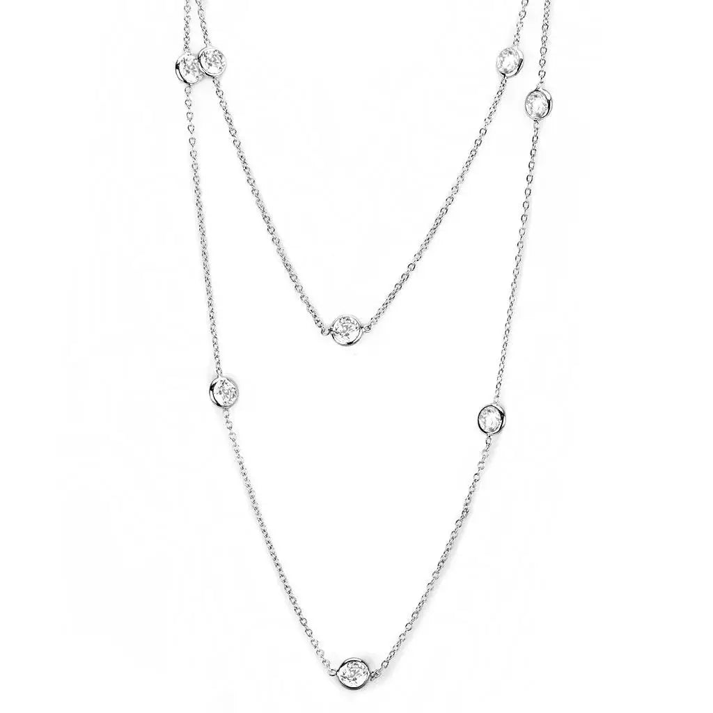 LO4704 - Rhodium Brass Necklace with AAA Grade CZ in Clear - Alamode - Flyclothing LLC
