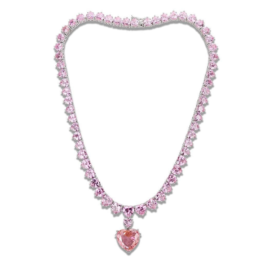 LO4705 - Rhodium Brass Necklace with AAA Grade CZ  in Rose - Alamode