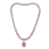 LO4705 - Rhodium Brass Necklace with AAA Grade CZ  in Rose - Alamode