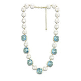 LO4706 - Gold Brass Necklace with Synthetic Synthetic Glass in Sea Blue - Alamode - Flyclothing LLC